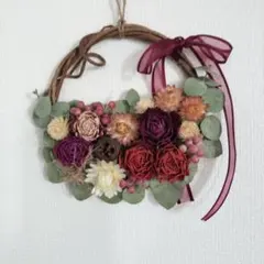 薔薇と千日紅のリース　ハーフリース　ｂ4