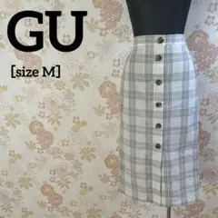 GU タイト ひざ丈 スカート M チェック柄 ウエストゴム 裏地有のサムネイル