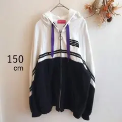 女の子150 フード付き長袖パーカー 黒白