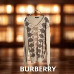 【美品】バーバリーロンドン セーター アーガイル柄 Vネック　ラムウール100%