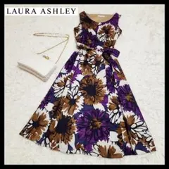 【美品】ローラアシュレイ 花柄 ベルト フレア Aライン ワンピース 11 L