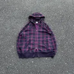 00's old uniqlo ダブル ジップ パーカー パープル チェック