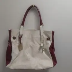 匿名配送　FURLA　トートバッグ ホワイト×ボルドー パイソン型押し