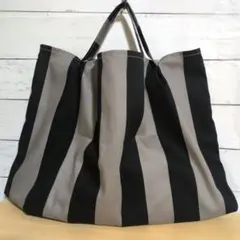 ワイドストライプ(グレー系)　ハンドメイド　エコバッグ