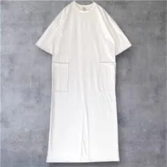 ロングワンピース 半袖 白 ポケット付き バックスリット 日本製