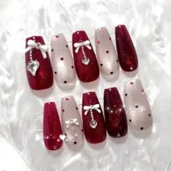 現品】ネイルチップ♡レッド 赤 マグネット量産型地雷韓国ワンホン
