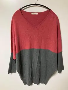 niko and ... 赤・グレー Vネック長袖トップス