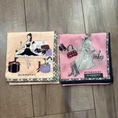 BURBERRY ハンカチ 2枚セット オレンジ ピンク