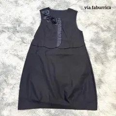 via faburrica ノースリーブ ワンピース ネイビーフラワーモチーフ