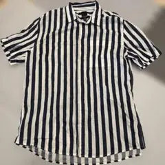 H&M レギュラーフィット 半袖シャツ M ネイビー/ホワイト