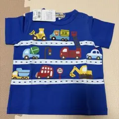 新品タグ付き ミキハウス ホットビスケッツ 車両プリント Tシャツ 青 80