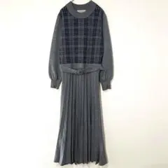 ミッシュマッシュ（M）ニットワンピースベルト　プリーツ　ロングスカート　ベルト