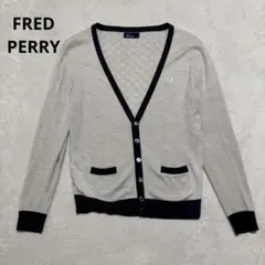 FRED PERRY Vネックカーディガン L グレー/ネイビー
