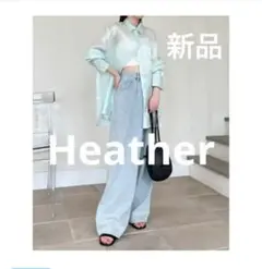【フリーサイズ 新品】Heather グロスカラーシャツ ブルー 透け感 光沢