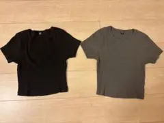 UNIQLO 黒 グレーリブ編み 半袖Tシャツ 2着S