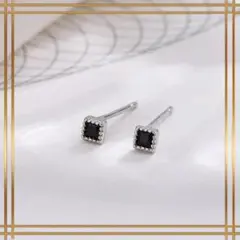 141A☆【ブラックオニキス】ピアス　スクエア　3mm　ミニ　黒　シルバー