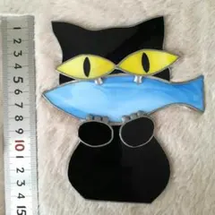 黒猫のステンドグラス　壁掛け飾り　サンキャッチャー