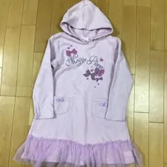 メゾピアノ 長袖 ワンピース フーディ 130 リボン ラメ レース 良品