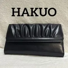HAKUO クラッチバッグ 黒 ギャザーデザイン ヴィンテージ レトロ