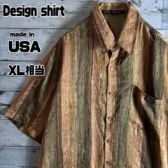 ALAN STUART　総柄 半袖シャツ マーブル柄 ストライプ XL相当