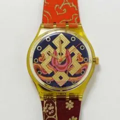 ∞ Antique Wristwatch with Eight Auspicious Symbols and Sacred Geometry Pattern, Indian/Tibetan Analog Clock