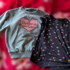 130cm ハートスパンコール付きスウェットとTシャツのセット