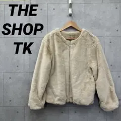 THE SHOP TK ノーカラー ファージャケット ブルゾン M ベージュ