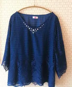 ★美品★　長袖ブラウス　シースルー　ネイビー　オフィス