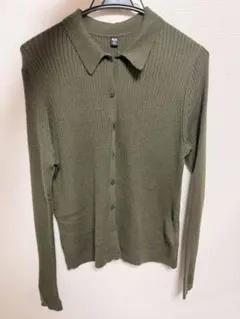 UNIQLO 57オリーブ メリノリブポロカーディガン