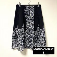 【ローラアシュレイ】花柄 フレアスカート 膝丈 ネイビー 7号 S セレモニー