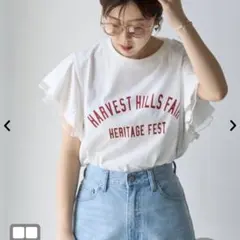 coen 「WEB限定」チュールレイヤー　フリル　スリーブ　Tシャツ
