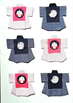 法被キルトトップ　(おかめ　&　ひょっとこ) 6枚セット