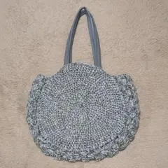 秋冬ニットバッグ☆混ざりグレー×茶の手編み風バッグ