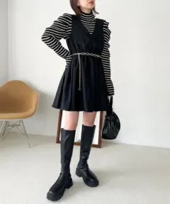 Heather プリーツミニジャンスカ　黒