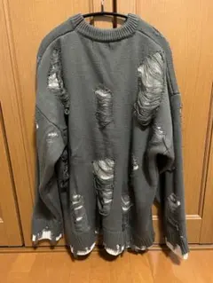 ダメージ加工オーバーサイズニットセーター グレー