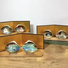 【王朝大雅】貝合わせ 3セット 雛道具 和飾り 貝殻細工 金屏風付（1点割れ有）