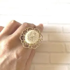 スワロフスキーエレガント ゴールドリング パール クリスタル