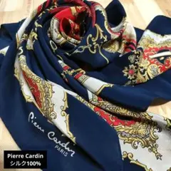 Pierre Cardin スカーフ 紋章・王冠・タッセル柄 シルク100%
