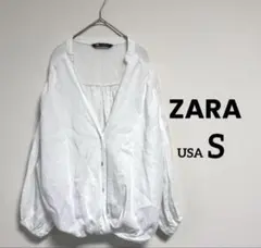 【ZARA】ノットデザイン リネンブラウス ボリュームスリーブ ホワイト Sのサムネイル