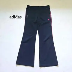 アディダス ジャージパンツ フレア サイドライン 黒 ピンク 小さめ レディース