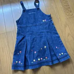 MIKI HOUSE デニムジャンバースカート 110cm 花刺繍