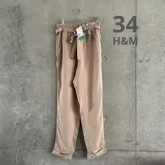 H&M ベージュ ウエストゴム パンツ　リボン付き　新品未使用タグ付き