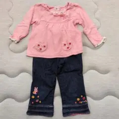 Hot Biscuits 90サイズ ピンクトップスとデニムパンツセット