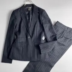 美品　イネド　ストライプ　ウール　ジャケット　パンツ　セット　ダークネイビー　Lのサムネイル