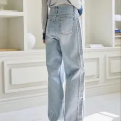 une mansion サイドフリンジ ストレートデニムワイドパンツ