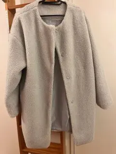 グレー ボアジャケット ボタン留め