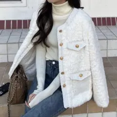 ファータッチツイードジャケット　ホワイト