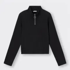 GU ジッパー付き黒リブ編みセーターM