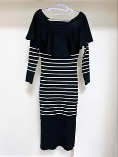 セゾンドパピヨン ビッグ衿ニットワンピース タグ付き 新品未使用 美品 長袖 M