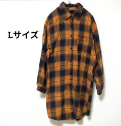 3-1　オレンジチェック柄ロング丈シャツ　チュニック